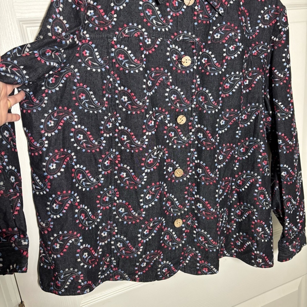 Coldwater Creek Black Denim Jacket Women's 2X Embroidered Western Paisley Granny - Picture 4 of 8